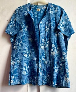 ANOKHI Blouse Top 12 Blue Vintage Cotton Floral Hand Block Printed Short Sleeve - Picture 1 of 10