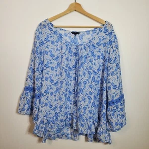 Blusa túnica top manga 3/4 floral azul blanco Spectrum única para mujer talla grande 3X - Imagen 1 de 8