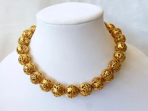 vintage LES BERNARD Bright gold FILIGREE ball choker necklace - Picture 1 of 8