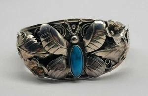 Brazalete de flor de mariposa turquesa 925 de 6,5" Dominique Dinouart DDD México 925 - Imagen 1 de 9