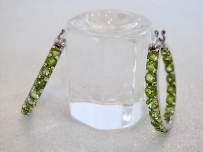 New w/oTags Sterling Silver Inside Outside Natural PERIDOT HOOP EARRINGS 1.15" - image 1 of 4