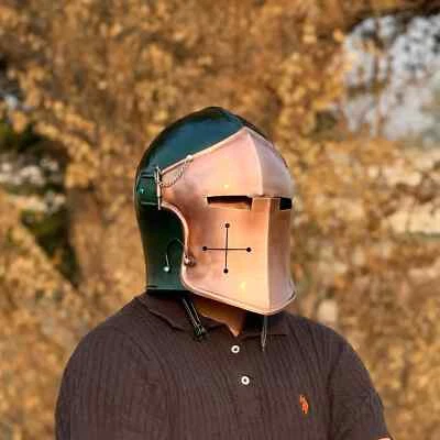 Capacete Barbuta Verde Cobre Armadura Cavaleiro Medieval 18g Capacete de Aço Suave LARP - Imagem 1 de 4
