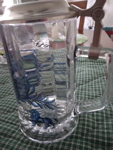 Vintage Domex Glass Beer Mug Pewter Lidded Stein Tankard Italy Germany. - Picture 1 of 10