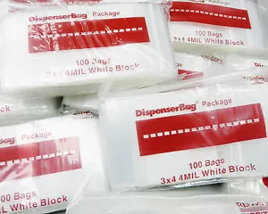 1000 Reloc 3x4 Reclosable 4 mil Top Lock Bags WHITE BLOCK Poly 3" x 4" THICK Bag - Picture 1 of 6