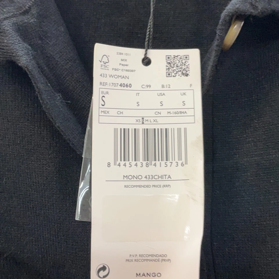 Macacão longo MNG Mango feminino tamanho pequeno preto mangas curtas bolsos com cinto - Imagem 1 de 4