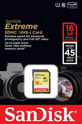 Sandisk 16G extreme T8i C2 HD SD card for Canon EOS Rebel T7i T6i T6 T5i T4i SL1 - Image 1 of 3
