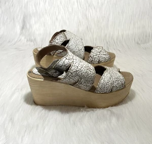Sbicca Vintage Platform Wedge Sandals Women 7 White Crackle Leather Boho Western - Picture 1 of 11
