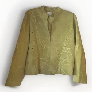 Chico's Design Women's Jacket Suede Leather Embroidered Green Size 1 - Picture 1 of 10