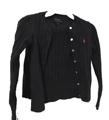 ¡Lote de 3! Polo Ralph Lauren Niñas Tejido con Cable Suéter Cárdigan Niños Talla 7 Azul Marino Foto 1 de 4