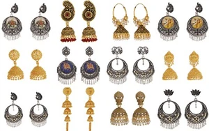 Ethnic Gold Plated Bollywood Traditional Indian Bridal Jewelry Earrings - Picture 1 of 25