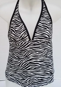 MICHAEL KORS Black & White Halter Style Tankini Swim Top Size 10 - Picture 1 of 8