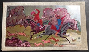Asian Hunting Themed Foil Paper Card w/ Christmas/New Years Message Inside used - Picture 1 of 3