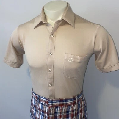 Camisa de jockey de los años 70 vintage bronceada golf tenis mediados de siglo cuello grande para hombre grande Foto 1 de 4