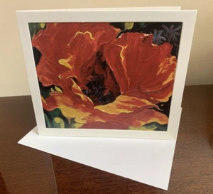 Simon Bull Come What May Red Yellow Flower Floral Blank Inside Note Card - Picture 1 of 4