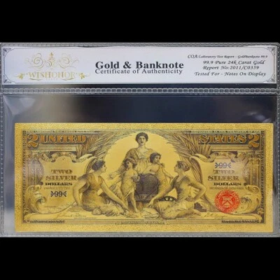 Gold 1896 $2 Two Dollars Banknote Collectible with Bag & Certificate - Image 1 of 2