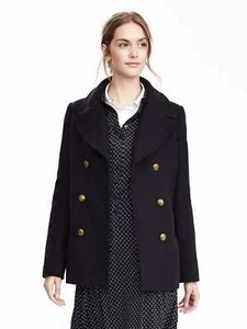 Neu mit Etikett Banana Republic klassischer Peacoat-Mantel aus Melton Wolle, marineblau, Größe XS - Bild 1 von 4