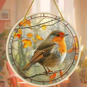 Robin Branch Design Suncatcher Stained Glass Effect Home Decor Christmas Gift - Picture 1 of 4