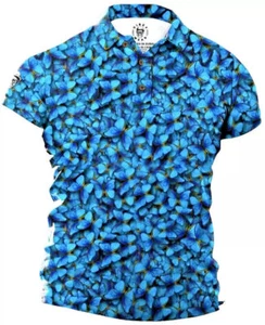 Herren Golf Poloshirts blau Schmetterlingsmuster, tailliert S-XL, Kurzarm - Bild 1 von 11