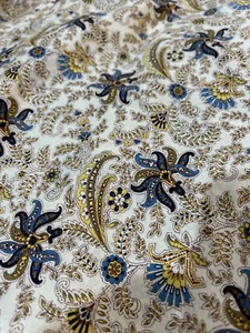 Floral Blue Gold Metallic Fabric 9 Yards Uncut Sewing Quilting - Picture 1 of 3