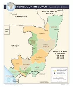 Impresión de póster de mapa de provincia política de la República del Congo Brazzaville país - Imagen 1 de 1