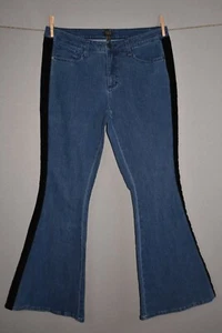 G.I.L.I. NEW $108 Flare Leg Denim Jean w/ Velvet Trim Medium Wash Size 12 - Picture 1 of 3