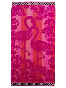 Celebrate Pink Flamingo Plush Turkish Cotton Velour Beach Towel 34x64 - Picture 1 of 1