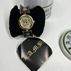 L.A.M.B. Gwen Stefani Round Gold Black Leather Watch coin dial