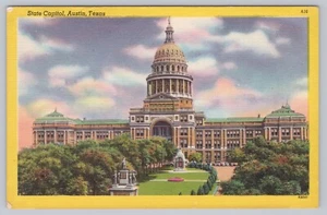 Vtg Texas State Capitol Building Austin Yellow Border Linen Postcard - Picture 1 of 2