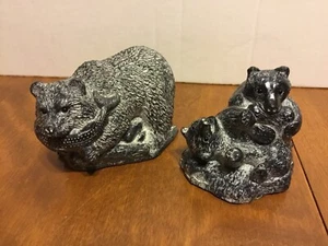 Lot of 2 A WOLF ORIGINAL Soapstone Sculptures Bear With Fish & Cubs Wrestling - Picture 1 of 6