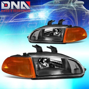 FOR 1992-1995 HONDA CIVIC OE STYLE BLACK HOUSING AMBER CORNER HEADLIGHT LAMPS - Picture 1 of 7