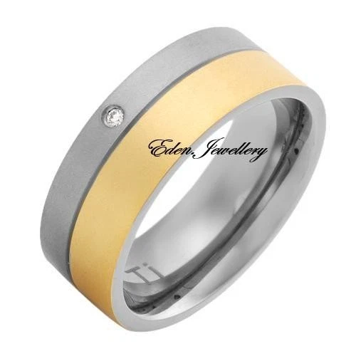 США $99 двухцветный мужчин обручальное кольцо 14K золото покрытием титана кубический цирконий США 10 - Изображение 1 из 1