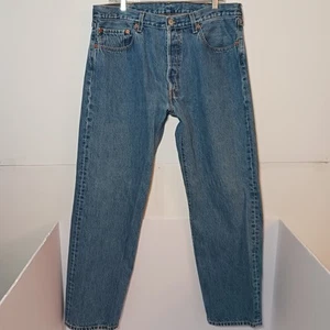 Y2K 2003 Levi's 501 Straight Leg Button Fly Jeans Mens Sz 36X32 Blue Raw Denim - Picture 1 of 12