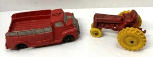 Vintage 1950s Auburn Rubber Toys Fire Truck & Tractor *Missing Driver’s Head - Picture 1 of 10