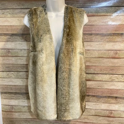 Gianni Bini 人造毛皮 Ariana 背心米色天然毛茸茸的毛皮女式 S 码 — 第 1/4 张图片