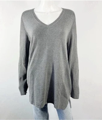 Suéter túnica Jill para mujer L gris manga larga cuello en V acanalado tejido pulóver Foto 1 de 4