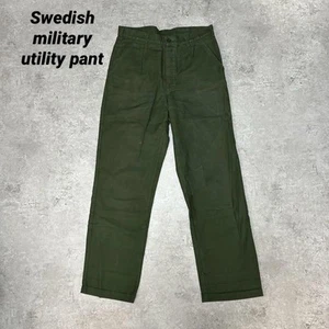 Swedish Army Utility Work Pants Men's Size C44 Euro Military Used Olive Green - Picture 1 of 9