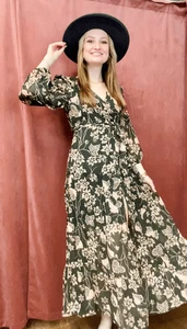 Maxi vestido envolvente floral negro Elan February - Imagen 1 de 7
