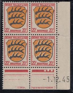 D,Franz.Zone,allg.Ausgabe Mi.Nr. 8 bx Bru, postfrisch, Viererblock, geprüft - Bild 1 von 2