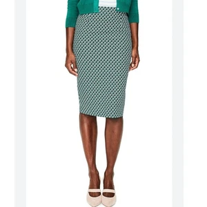 Boden Richmond Pencil Skirt Green Geometric Print Cotton Stretch Size 12 Long - Picture 1 of 9