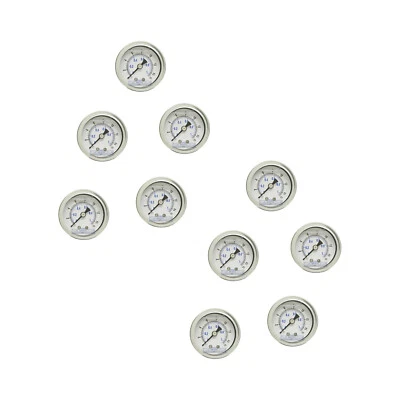 10 PACK LIQUID FILLED PRESSURE GAUGE 0-15 PSI, 1.5" FACE, 1/8" NPT BACK MOUNT - Image 1 of 3
