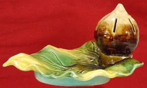Unusual Vintage Majolica Leaf W/Acorn Tidbit Server Tray Saraguemines? - Picture 1 of 11