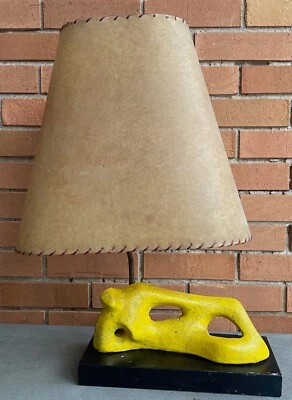 Rare Vintage 1950s Abstract Figural Lamp Fiberglass Shade MCM Henry Moore Style - Image 1 of 4