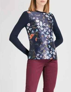 TED BAKER Kyoto Gardens jacquard butterfly floral print top SIZE 2 UK 10 - Picture 1 of 5