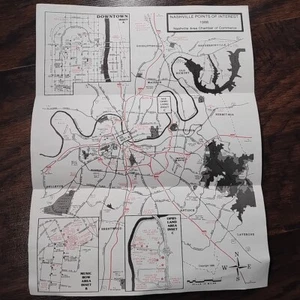 Vintage Nashville Tennessee 1980’s Map Travel Tourist Point Of Interest Chamber - Bild 1 von 10