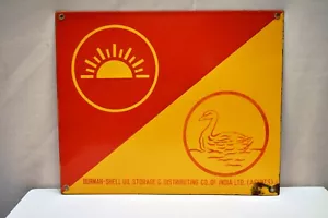 Vintage Burmah Shell Oil Porcelain Enamel Sign Board Swan & Rising Sun Kerosene - Picture 1 of 4