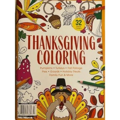 THANKSGIVING COLORING 32 festive designs PUMPKIN turkey FOLIAGE holiday treats - Image 1 of 2