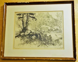 REINHOLD R.H. PALENSKE " PRETTY SOFT" ORIGINAL DRYPOINT ETCHING SIGNED - Picture 1 of 7