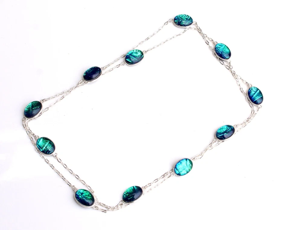 Ожерелье ювелирное ручной работы из стерлингового серебра 925 пробы с тройным опалом размер 36 дюймов - Изображение 1 из 1