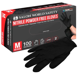 Black Nitrile Disposable Gloves, Box of 100, Medium, 4 Mil Thick - Latex Free - Picture 1 of 5