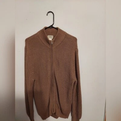 LL Bean Cárdigan Suéter Hombres Grande Marrón Grueso Cremallera Completa Preppy Capas de Dinero Antiguo Foto 1 de 4